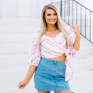These Three Boutique Watercolor Stripe Wrap Top